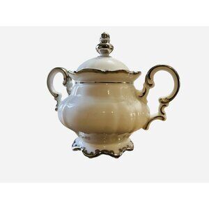 Porcelain Hutschenreuther Gelb LHS Lidded Sugar Bowl Bavaria Germany 5 Inch Tall